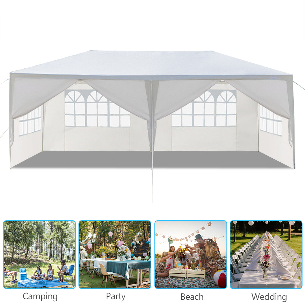 10'x20' Outdoor Party Tent with 6 Removable Sidewalls, Waterproof Canopy Patio Wedding Gazebo, White 0e7rxg-c0