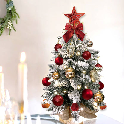 22in Tabletop Christmas Tree with Light Artificial Small Mini Red Christmas Decoration with Flocked Snow, Exquisite Decor & Xmas Ornaments for Table Top for Home & Office, Red 0e7rxg-c0