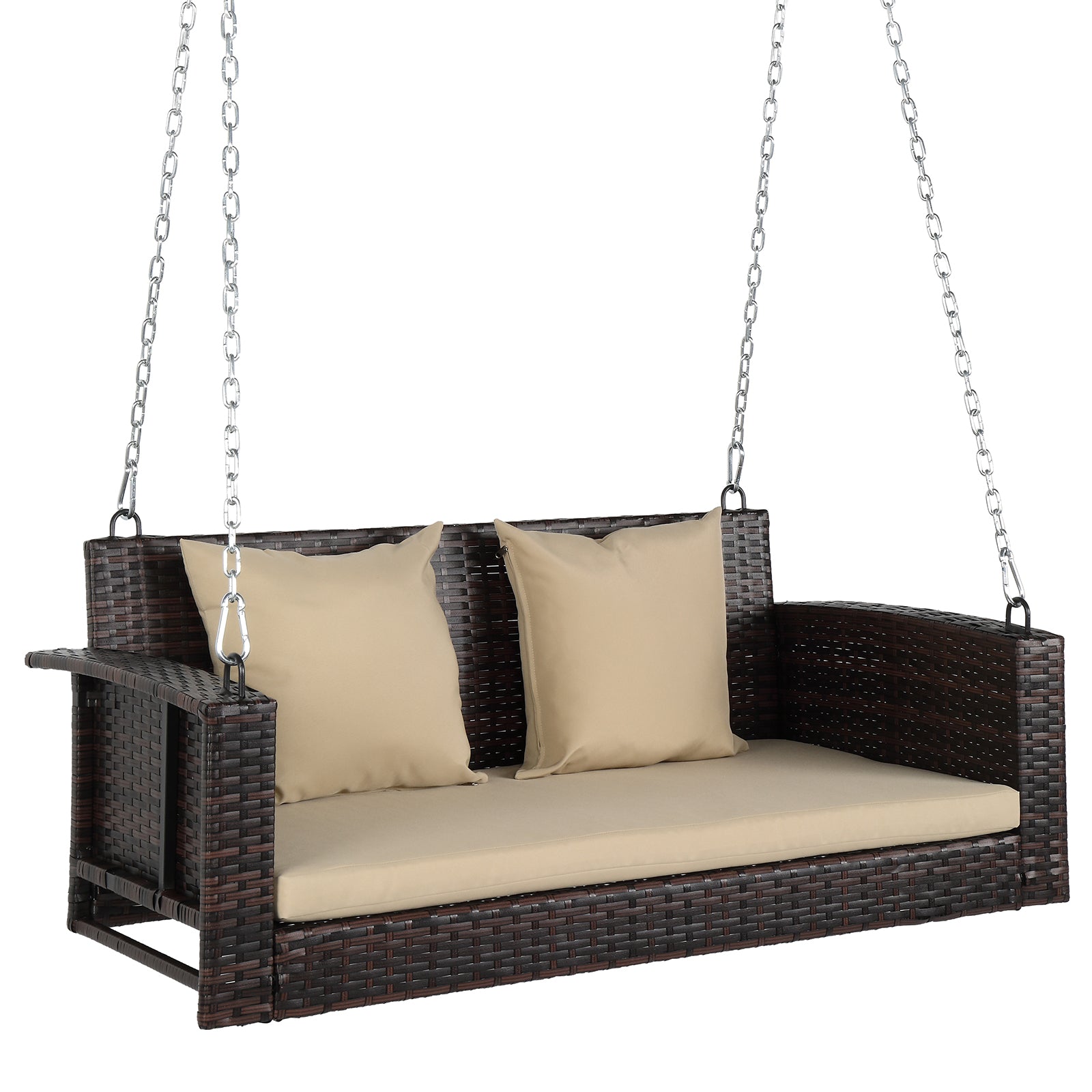 49in Brown Gradient Rattan  Beige Cushion Rattan Swing Chair（Swing frames not included） 0e7rxg-c0