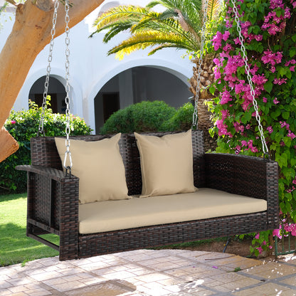 49in Brown Gradient Rattan  Beige Cushion Rattan Swing Chair（Swing frames not included） 0e7rxg-c0