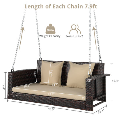 49in Brown Gradient Rattan  Beige Cushion Rattan Swing Chair（Swing frames not included） 0e7rxg-c0