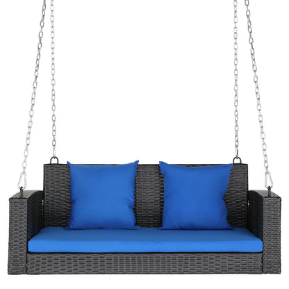 49in Black Rattan   Blue Cushion Rattan Swing Chair（Swing frames not included） 0e7rxg-c0