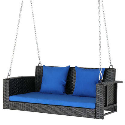 49in Black Rattan   Blue Cushion Rattan Swing Chair（Swing frames not included） 0e7rxg-c0