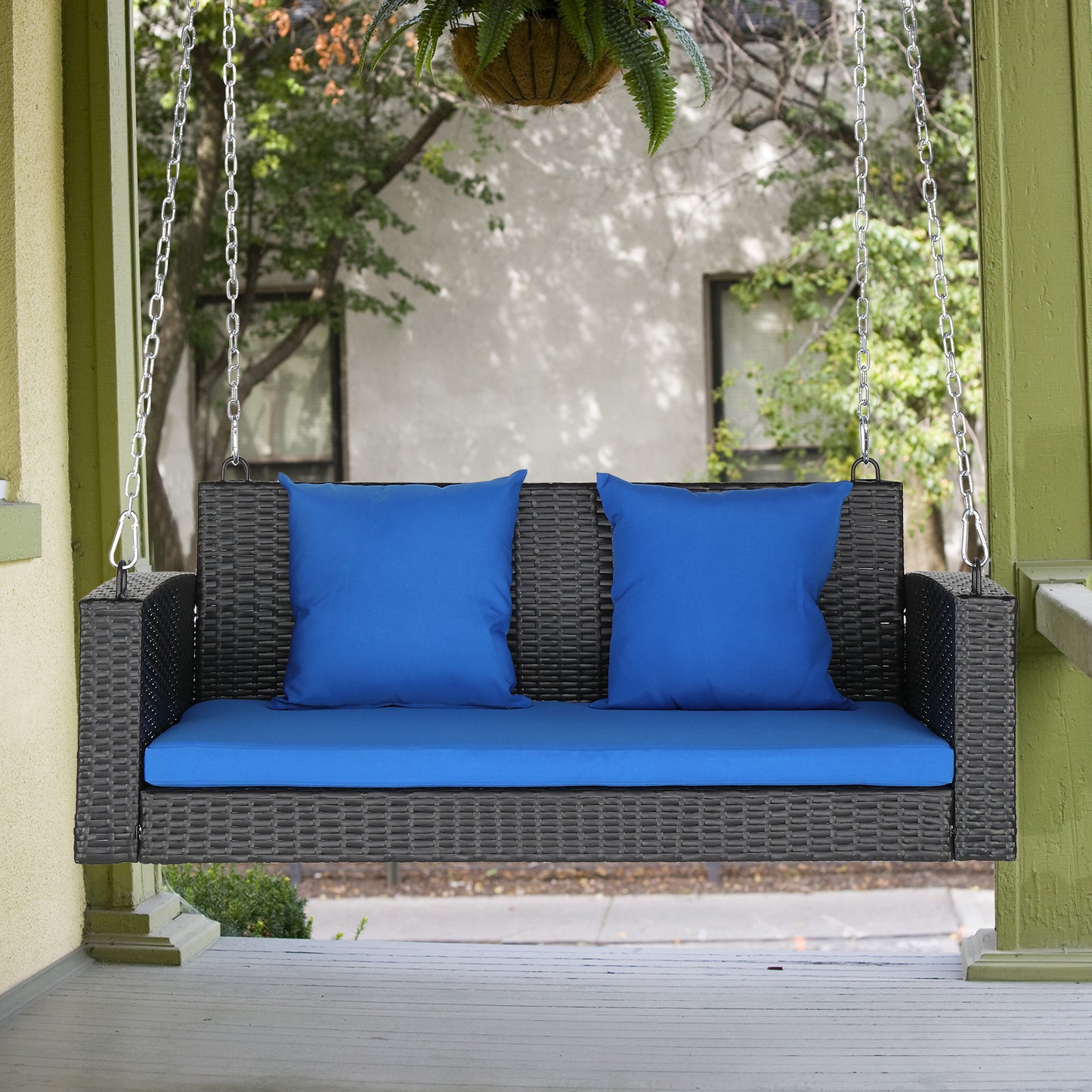 49in Black Rattan   Blue Cushion Rattan Swing Chair（Swing frames not included） 0e7rxg-c0