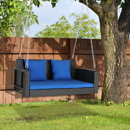 49in Black Rattan   Blue Cushion Rattan Swing Chair（Swing frames not included） 0e7rxg-c0