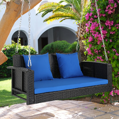 49in Black Rattan   Blue Cushion Rattan Swing Chair（Swing frames not included） 0e7rxg-c0