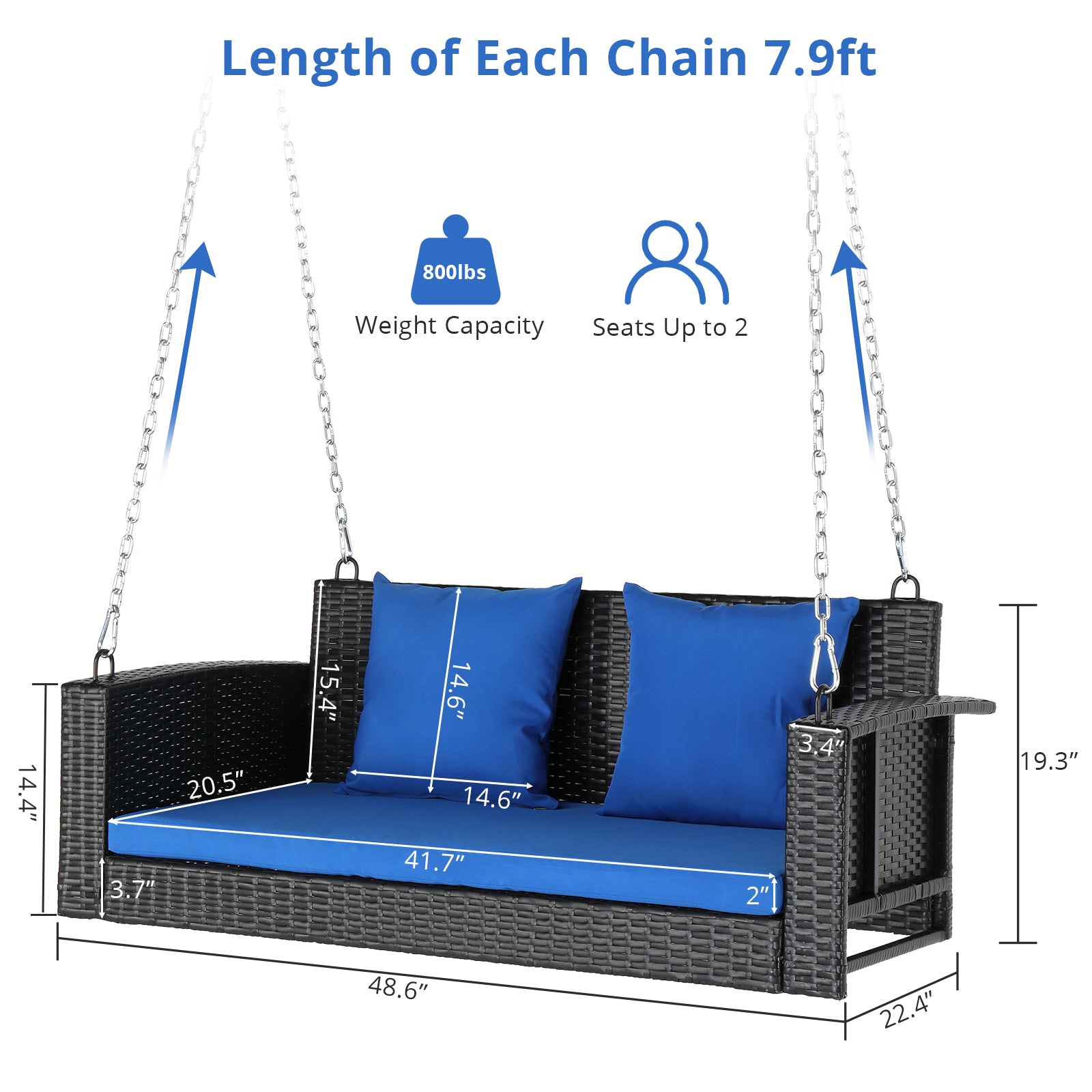 49in Black Rattan   Blue Cushion Rattan Swing Chair（Swing frames not included） 0e7rxg-c0