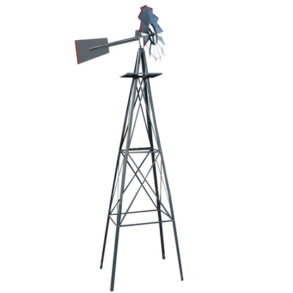 8FT Weather Resistant Yard Garden Windmill Gray & Red 0e7rxg-c0