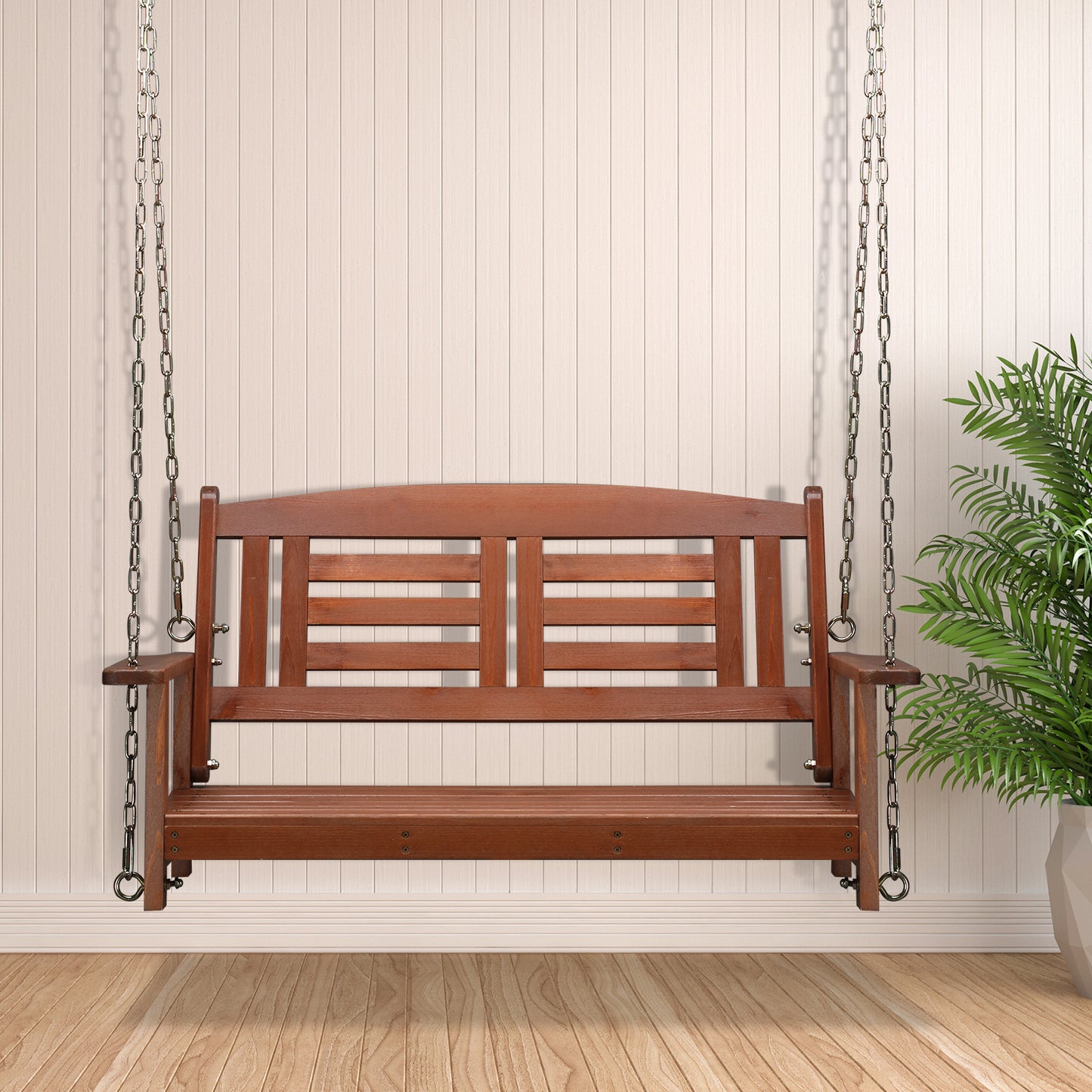 112*53*52cm  500lbs With Chain Double Wooden Swing Reddish Brown 0e7rxg-c0