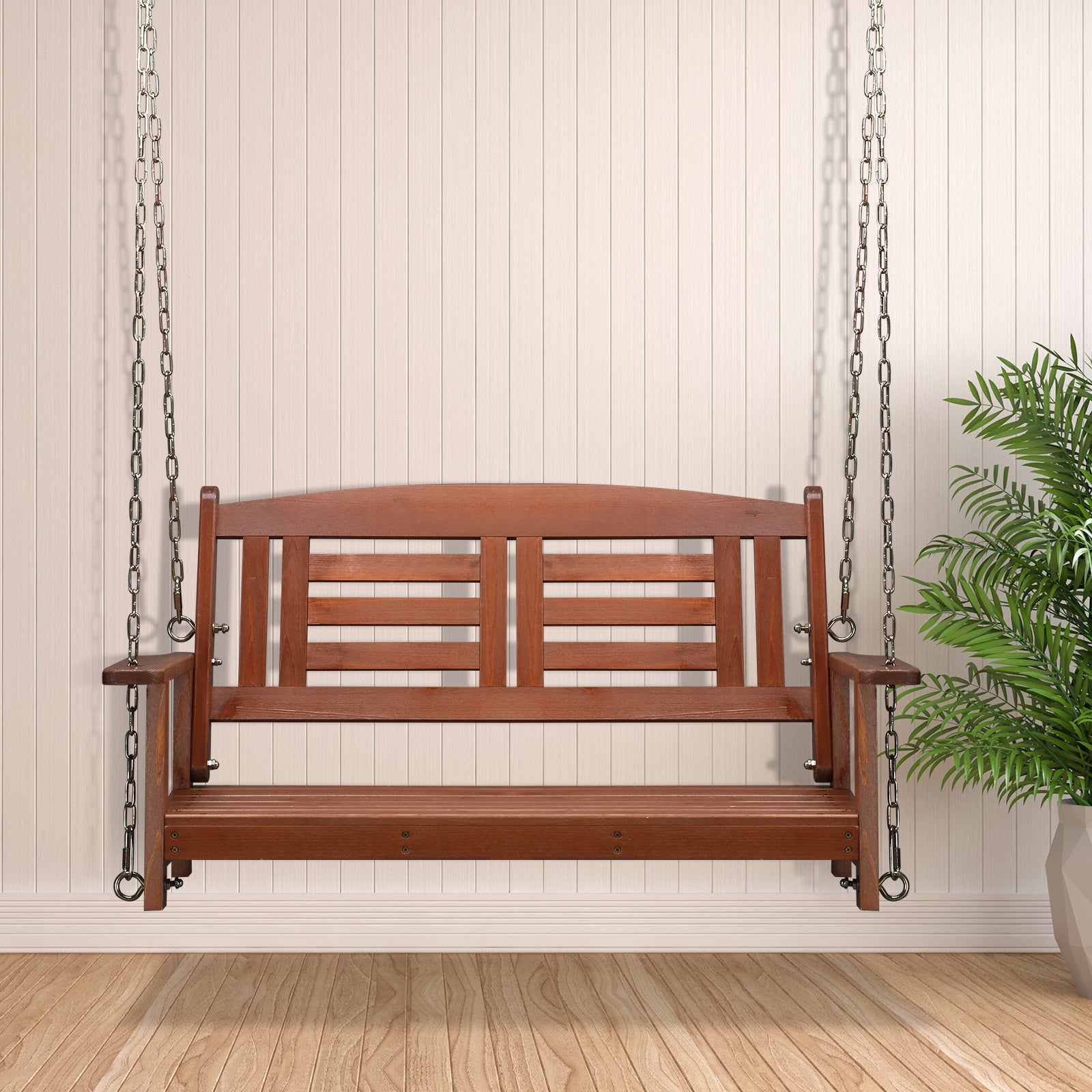 112*53*52cm  500lbs With Chain Double Wooden Swing Reddish Brown 0e7rxg-c0