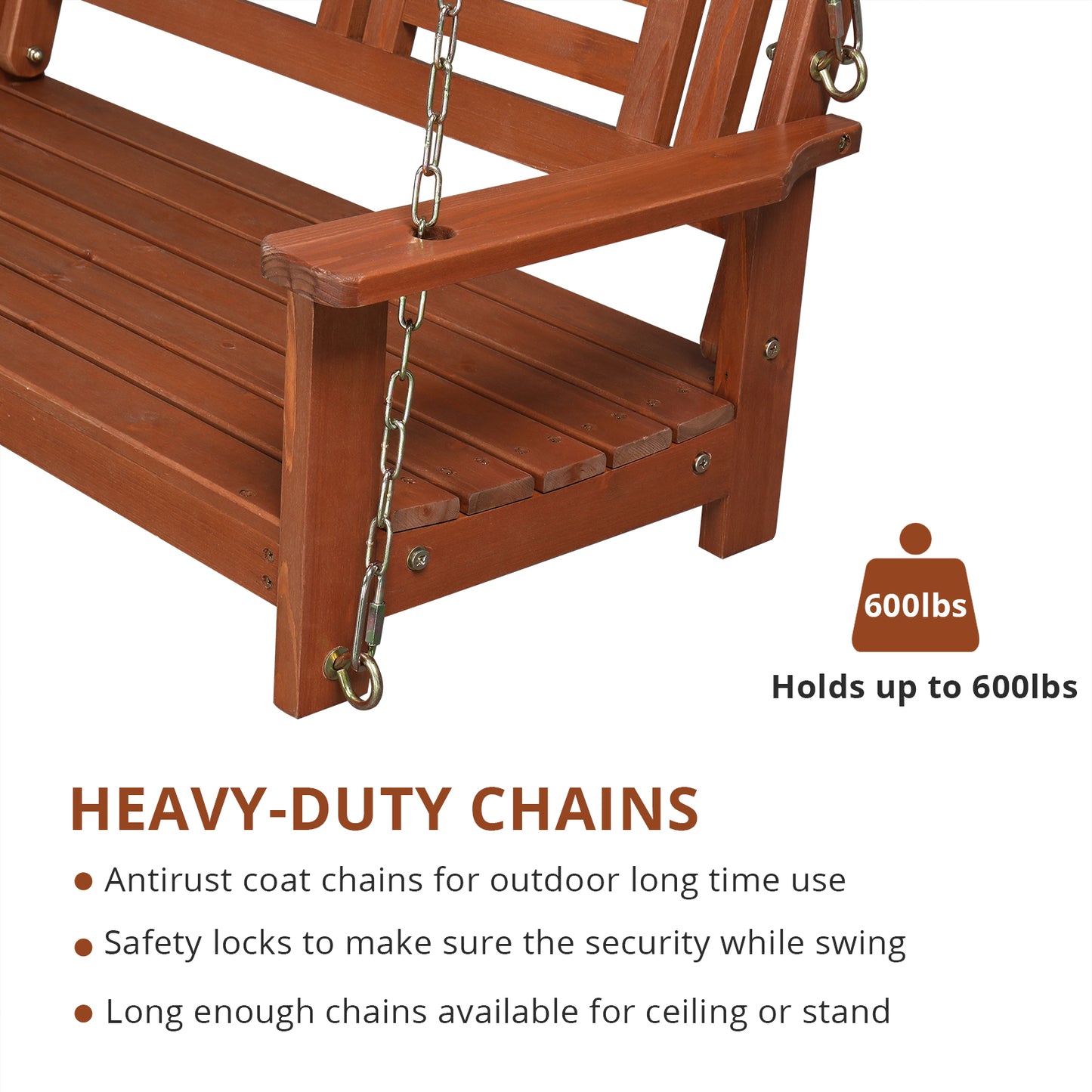 112*53*52cm  500lbs With Chain Double Wooden Swing Reddish Brown 0e7rxg-c0