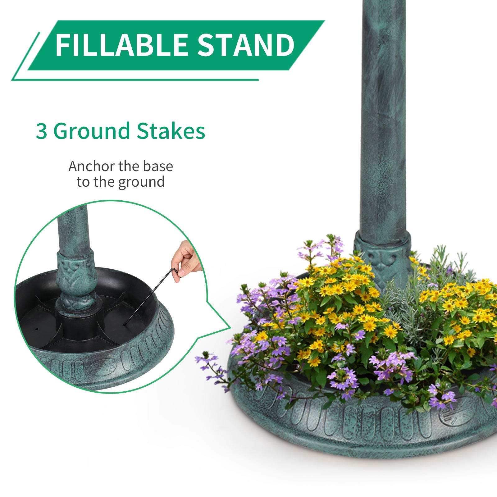 51*51*106cm Plastic Round Birdbath with Solar Ligh Dark Green 0e7rxg-c0