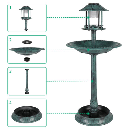 51*51*106cm Plastic Round Birdbath with Solar Ligh Dark Green 0e7rxg-c0