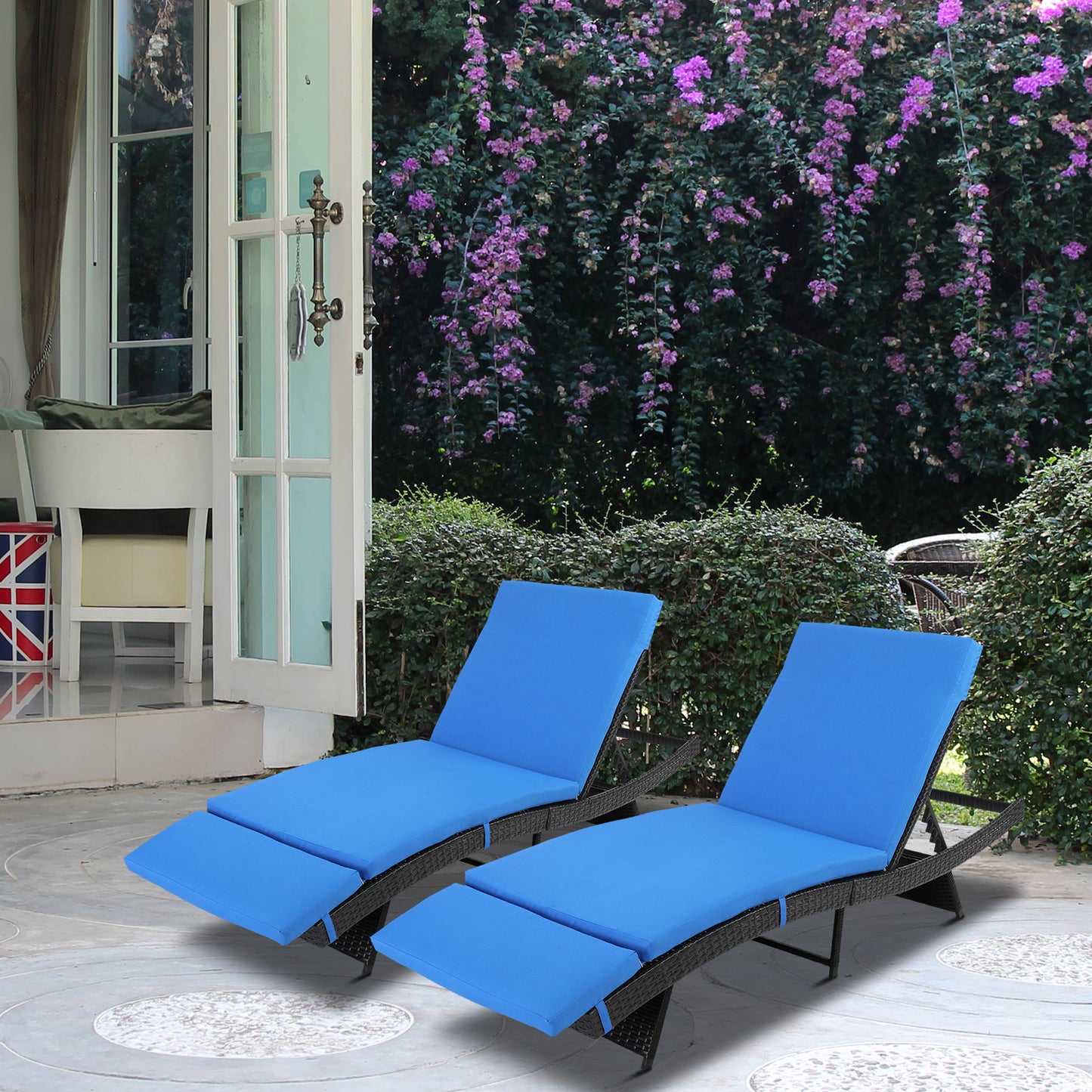 193*68*33cm S Shape Iron Frame Black Embossed Blue Cushion Woven Rattan Bed 0e7rxg-c0