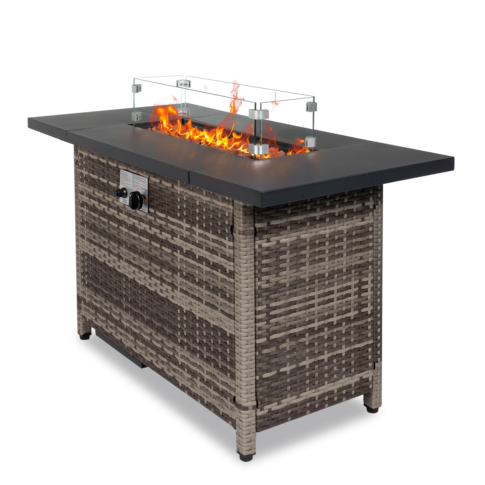 43-Inch Fire Table，50000 BTU Gas Firepit with Volcanic Stone Black 0e7rxg-c0