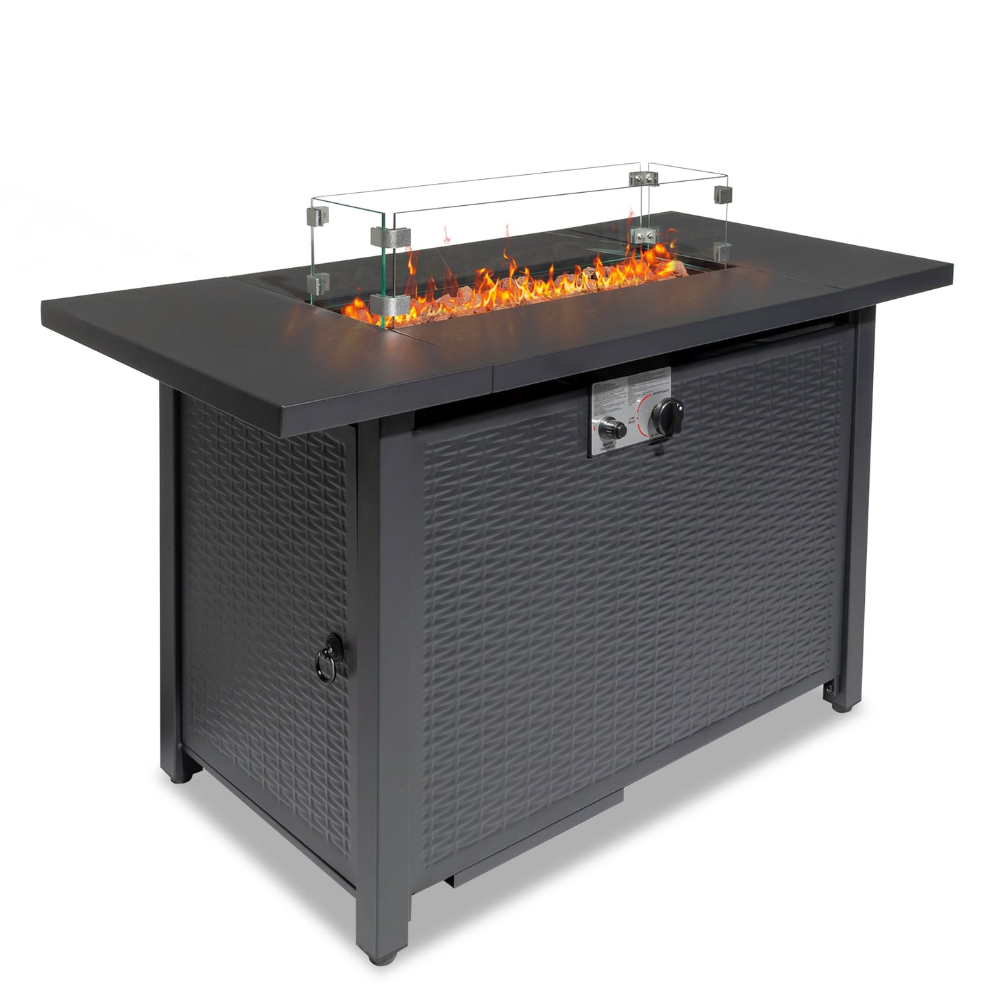 43-Inch Fire Table，50000 BTU Gas Firepit with Volcanic Stone Black 0e7rxg-c0