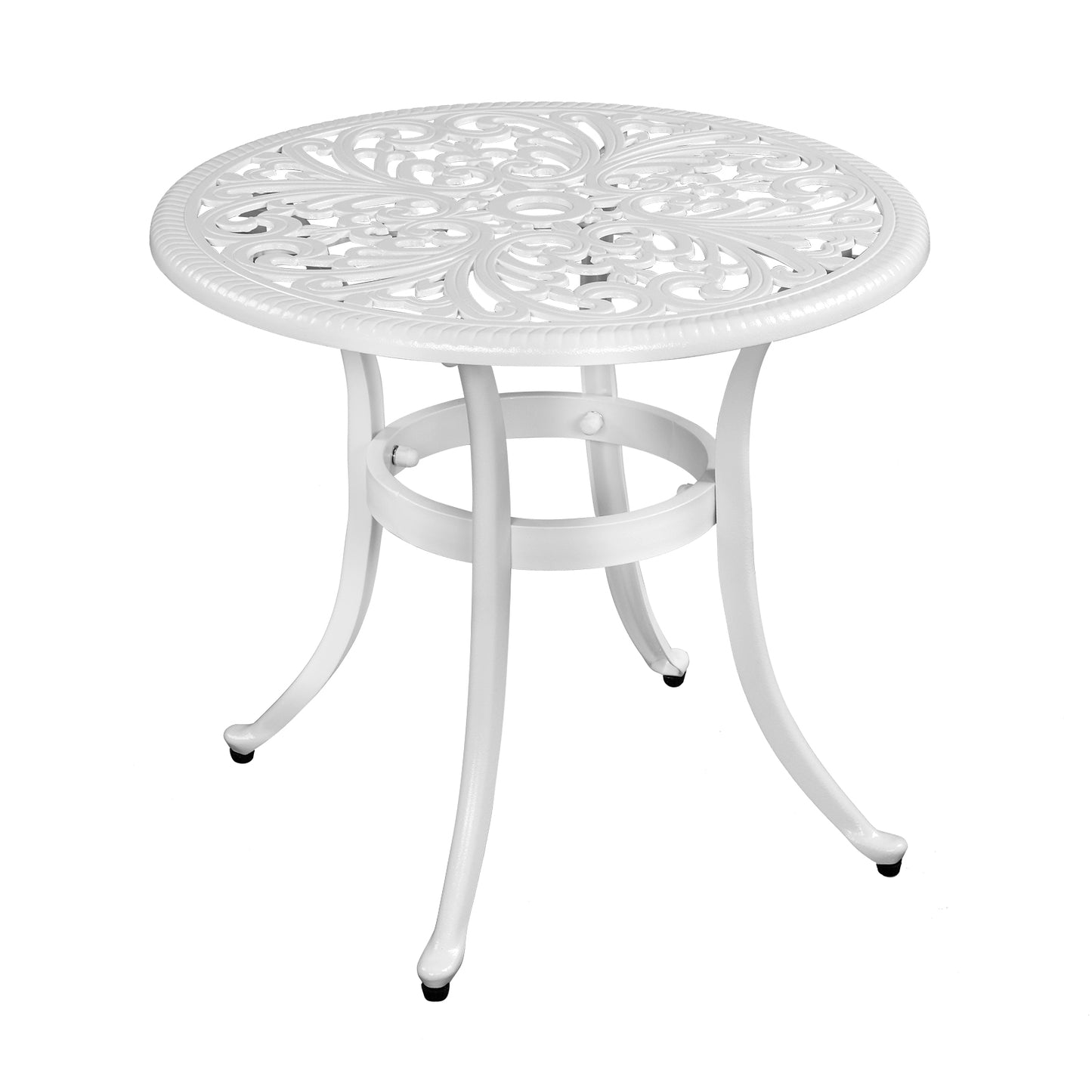 Phoenix Cast Aluminum Round Table, Patio End Table Side Table, Cast Aluminum Cocktail Table, Outdoor Bar Table, White 0e7rxg-c0