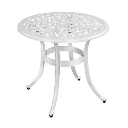 Phoenix Cast Aluminum Round Table, Patio End Table Side Table, Cast Aluminum Cocktail Table, Outdoor Bar Table, White 0e7rxg-c0