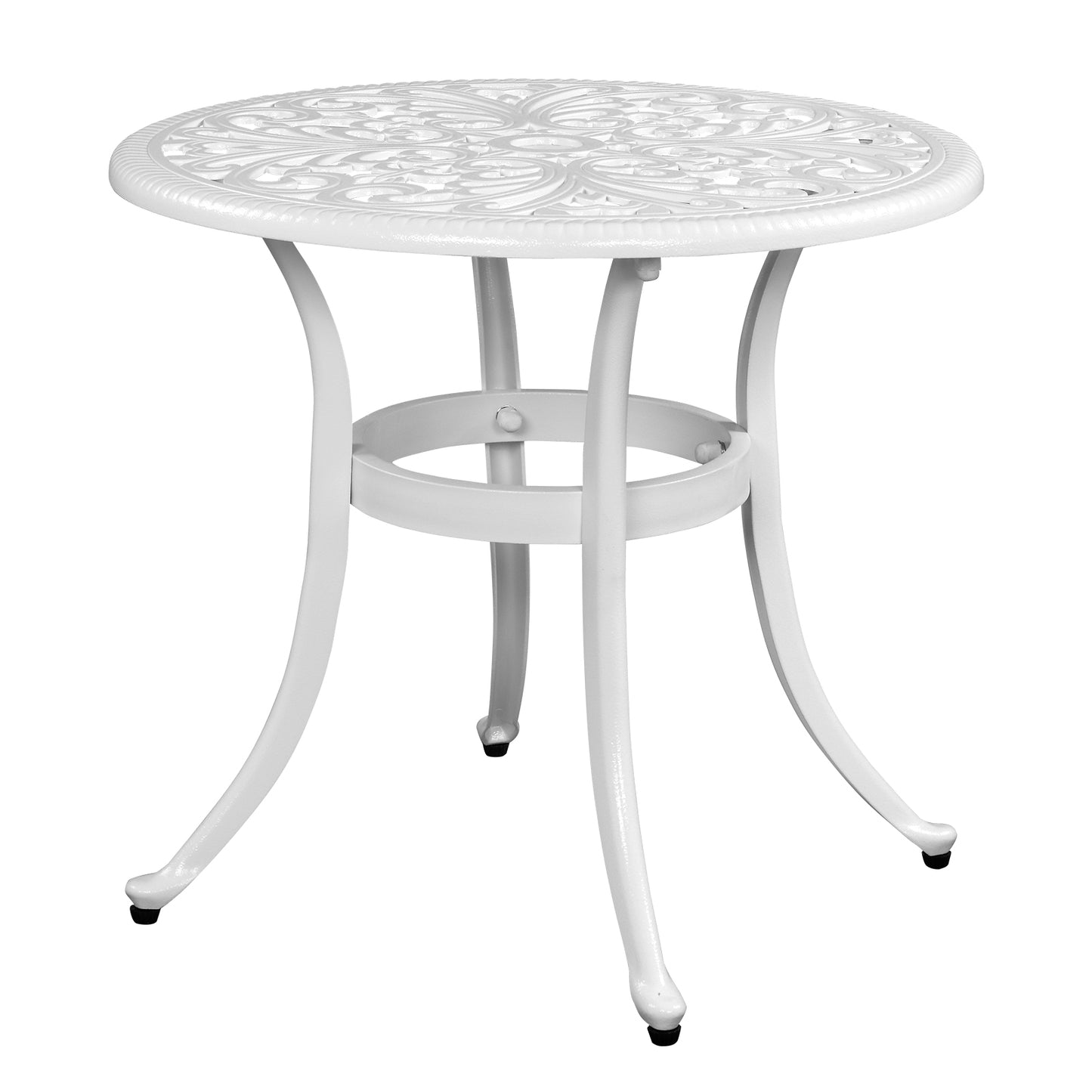 Phoenix Cast Aluminum Round Table, Patio End Table Side Table, Cast Aluminum Cocktail Table, Outdoor Bar Table, White 0e7rxg-c0