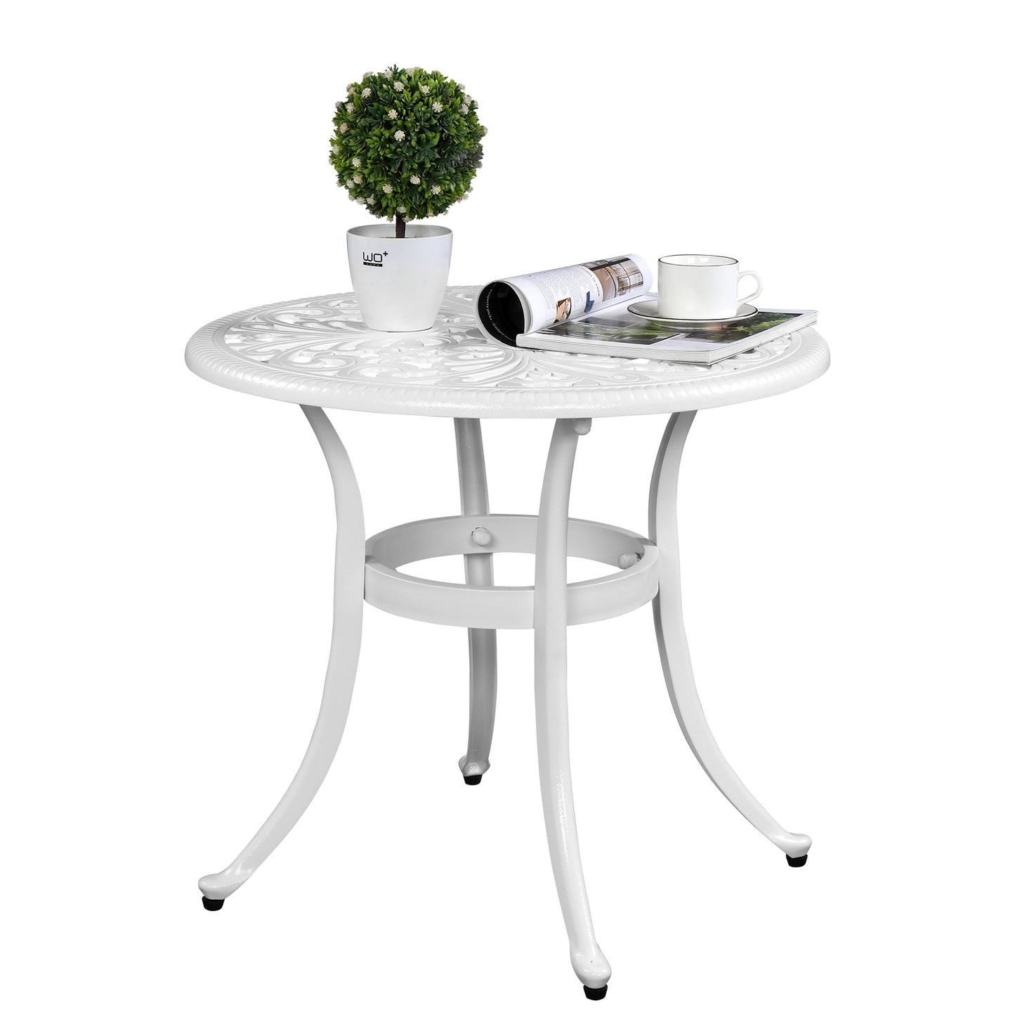 Phoenix Cast Aluminum Round Table, Patio End Table Side Table, Cast Aluminum Cocktail Table, Outdoor Bar Table, White 0e7rxg-c0