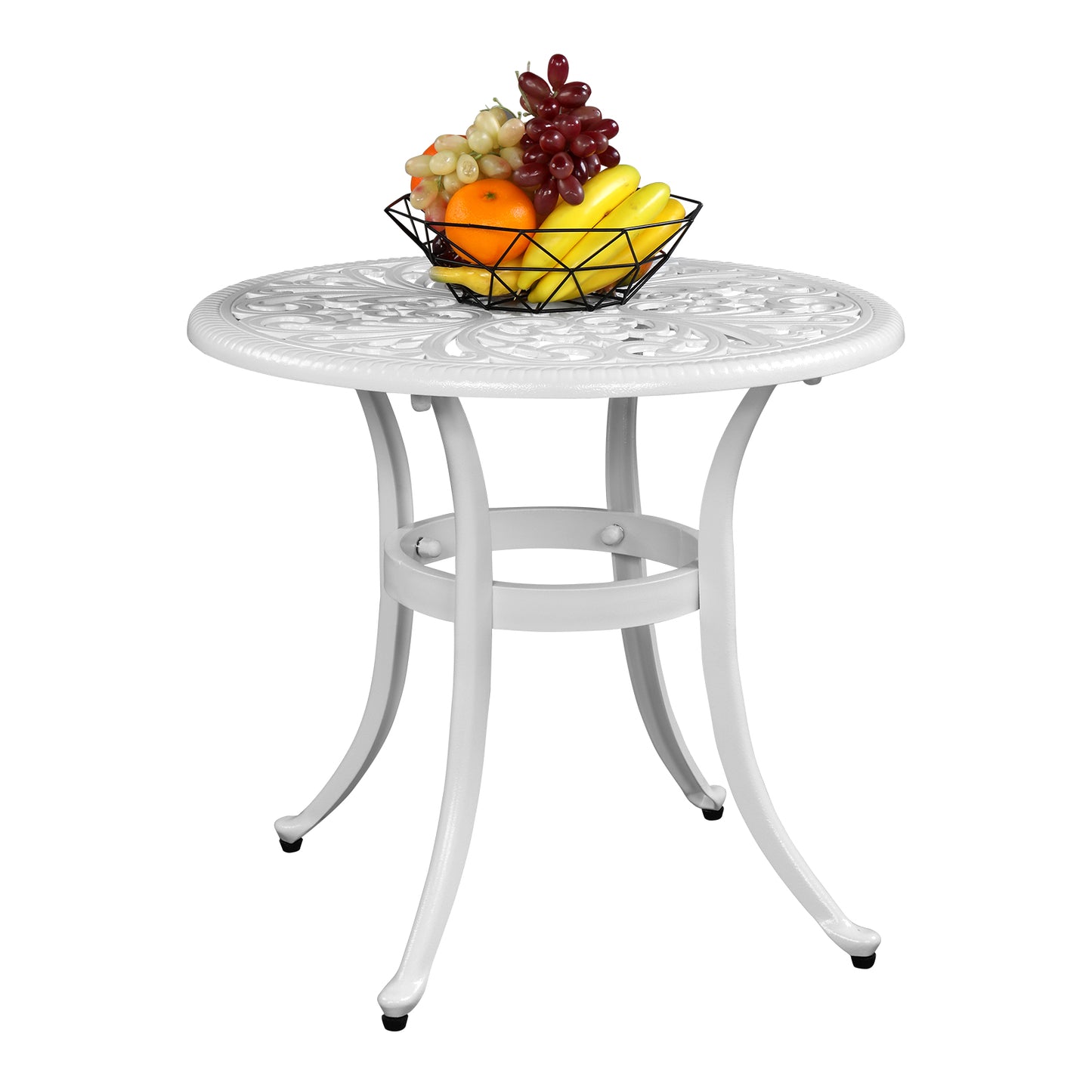 Phoenix Cast Aluminum Round Table, Patio End Table Side Table, Cast Aluminum Cocktail Table, Outdoor Bar Table, White 0e7rxg-c0