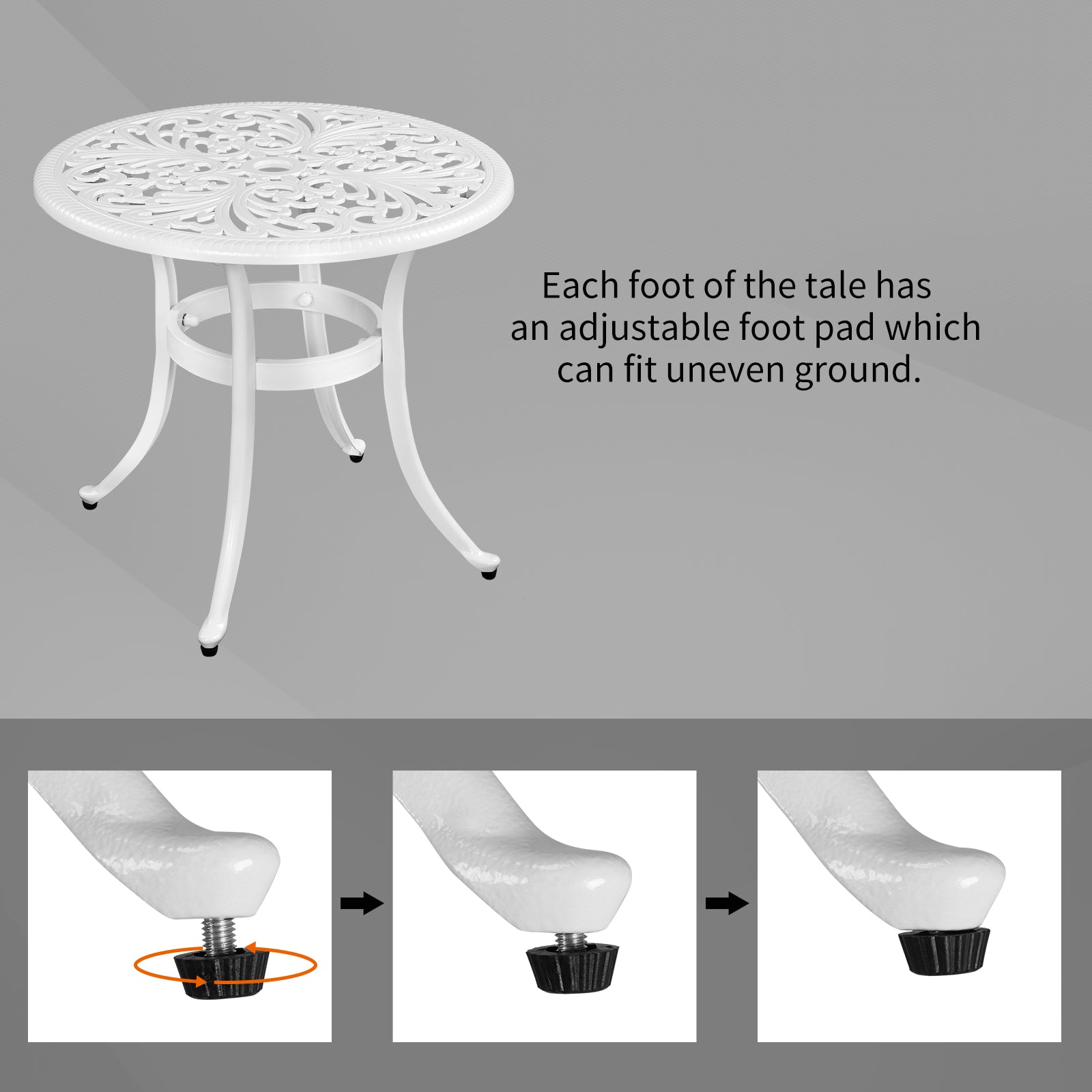 Phoenix Cast Aluminum Round Table, Patio End Table Side Table, Cast Aluminum Cocktail Table, Outdoor Bar Table, White 0e7rxg-c0