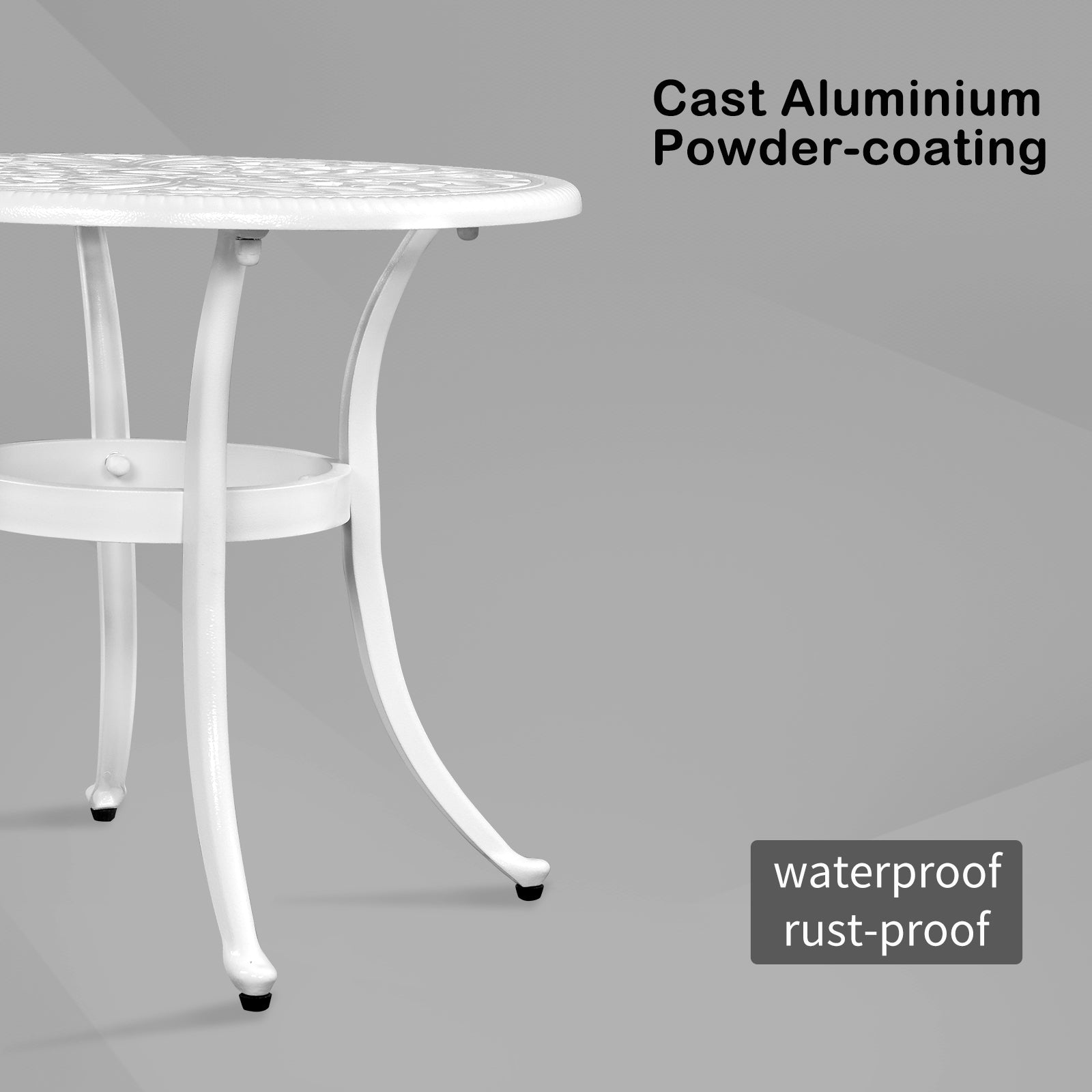 Phoenix Cast Aluminum Round Table, Patio End Table Side Table, Cast Aluminum Cocktail Table, Outdoor Bar Table, White 0e7rxg-c0