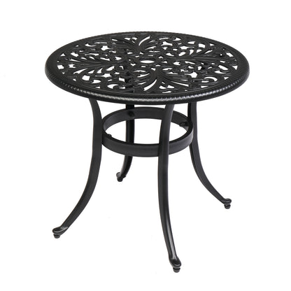 Phoenix Cast Aluminum Round Table, Patio End Table Side Table, Cast Aluminum Cocktail Table, Outdoor Bar Table, Black 0e7rxg-c0