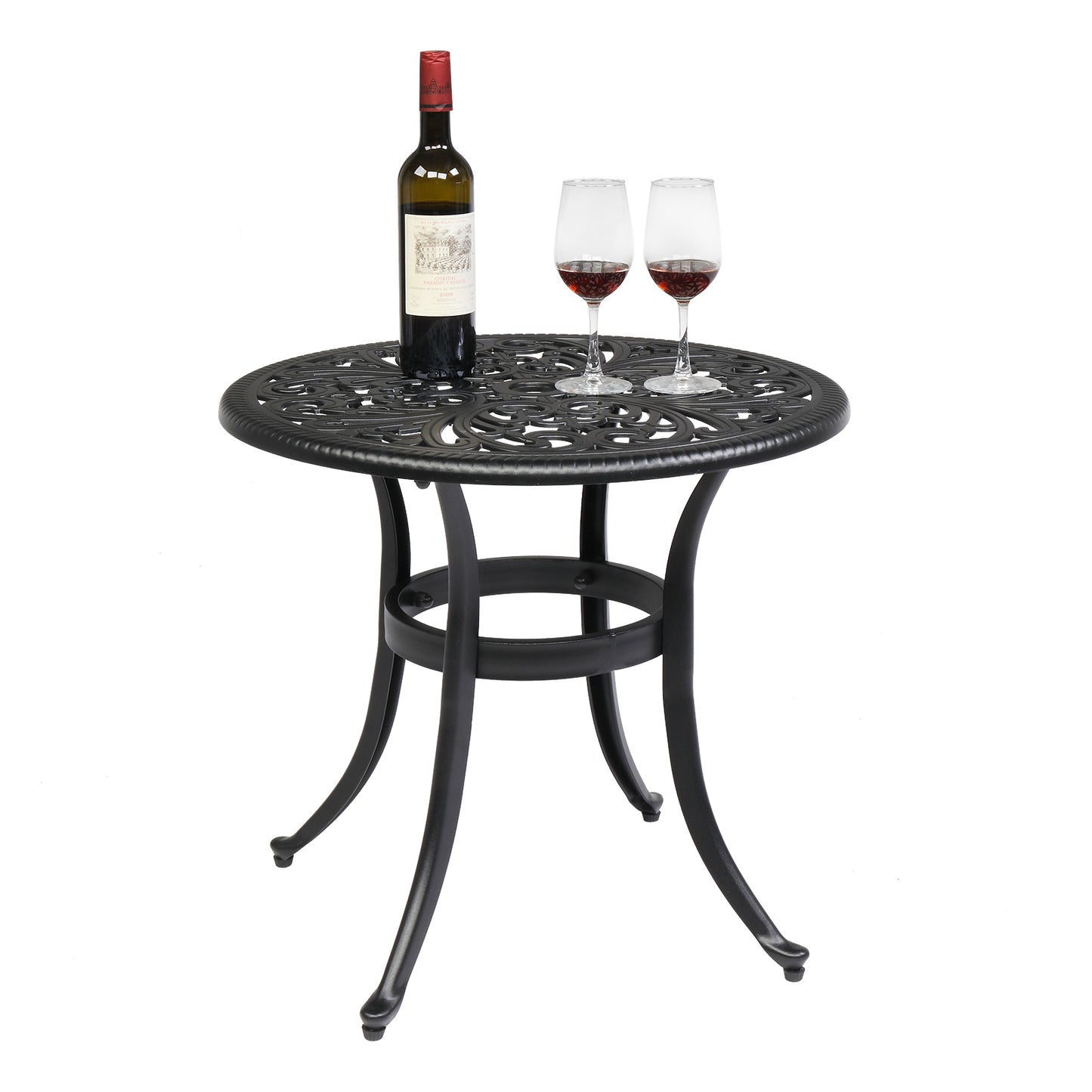 Phoenix Cast Aluminum Round Table, Patio End Table Side Table, Cast Aluminum Cocktail Table, Outdoor Bar Table, Black 0e7rxg-c0