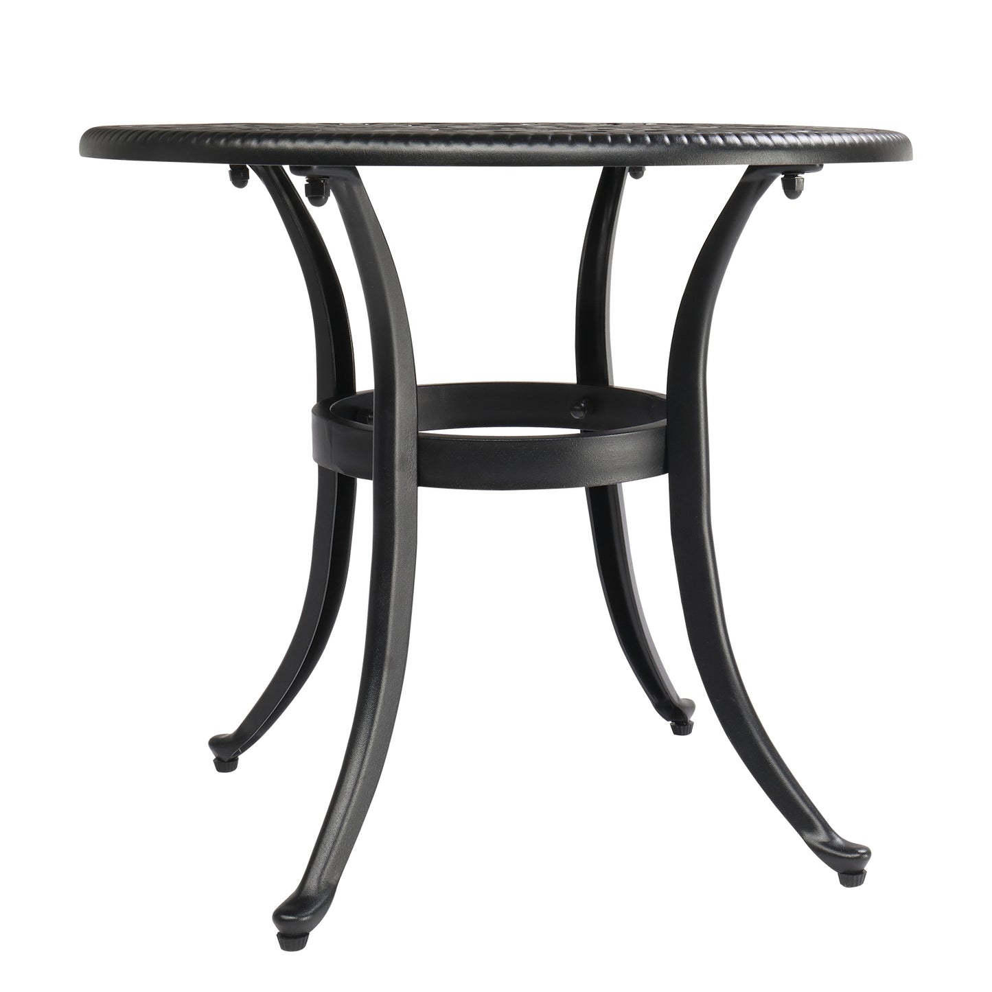 Phoenix Cast Aluminum Round Table, Patio End Table Side Table, Cast Aluminum Cocktail Table, Outdoor Bar Table, Black 0e7rxg-c0