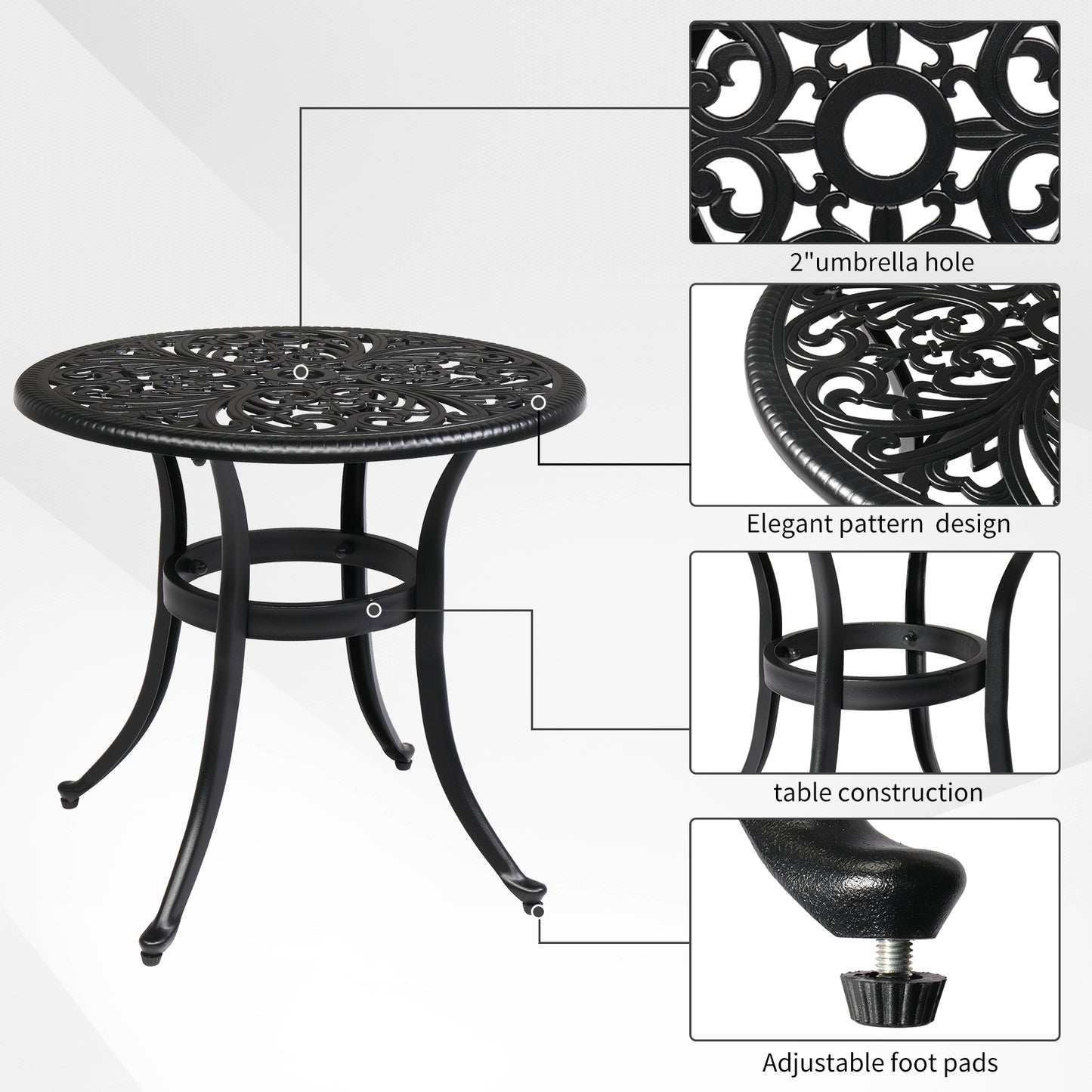 Phoenix Cast Aluminum Round Table, Patio End Table Side Table, Cast Aluminum Cocktail Table, Outdoor Bar Table, Black 0e7rxg-c0