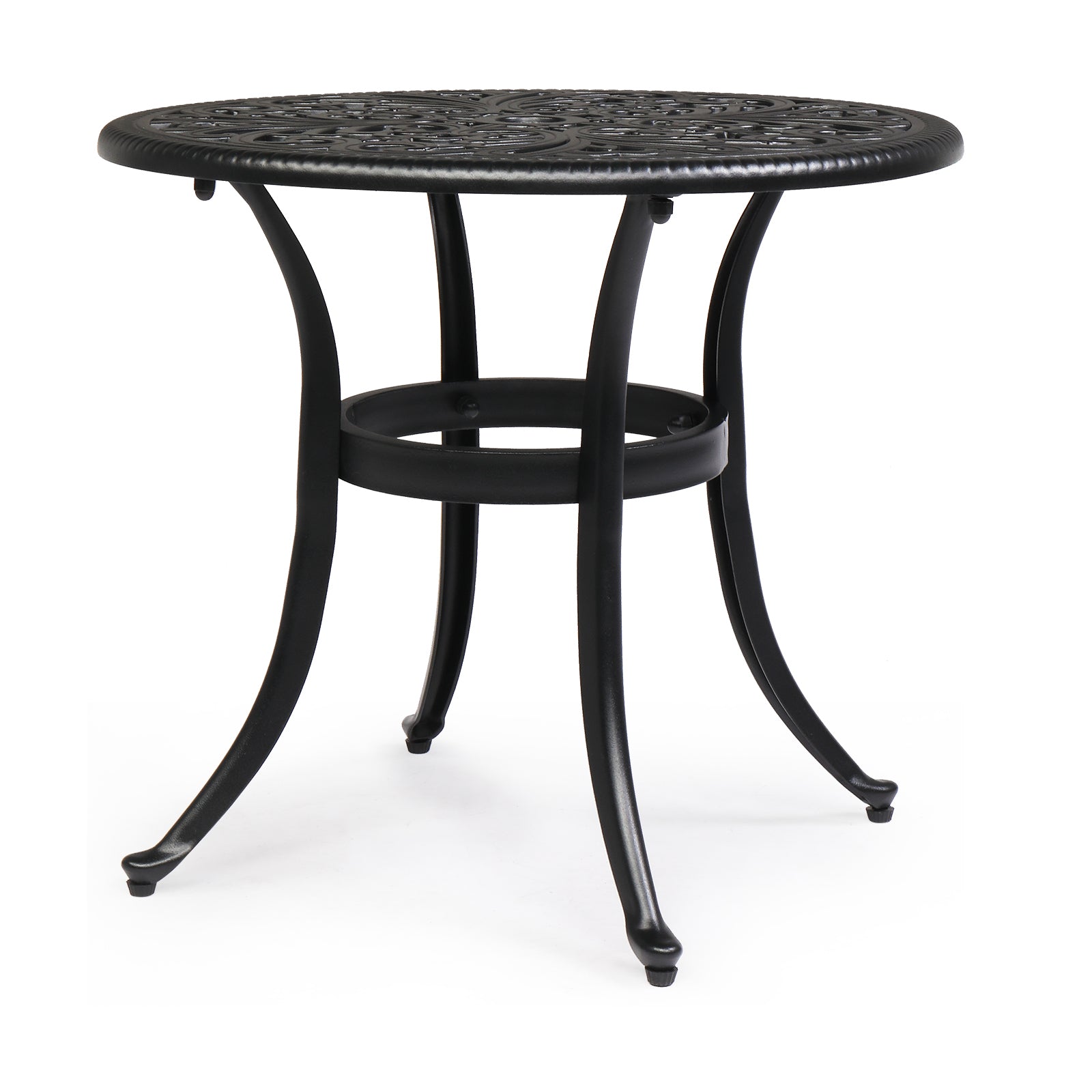 Phoenix Cast Aluminum Round Table, Patio End Table Side Table, Cast Aluminum Cocktail Table, Outdoor Bar Table, Black 0e7rxg-c0