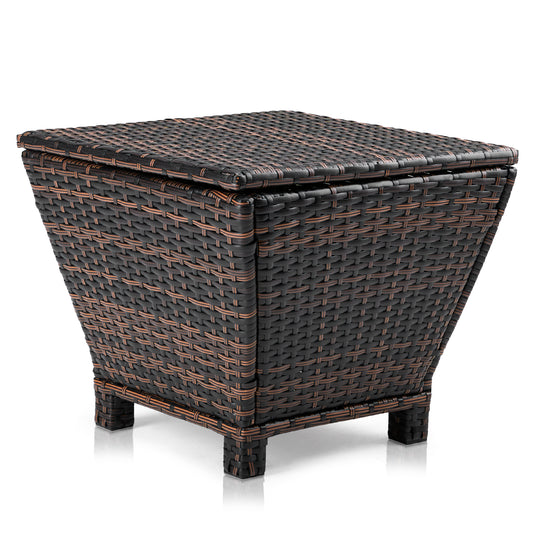 Outdoor PE Wicker Side Table with Storage, Small Patio Storage Bin Container for Hose Cushion Towel, Brown 0e7rxg-c0