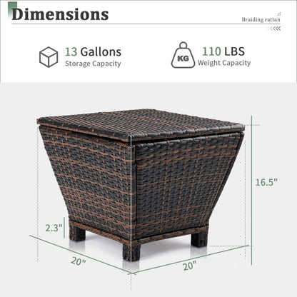 Outdoor PE Wicker Side Table with Storage, Small Patio Storage Bin Container for Hose Cushion Towel, Brown 0e7rxg-c0