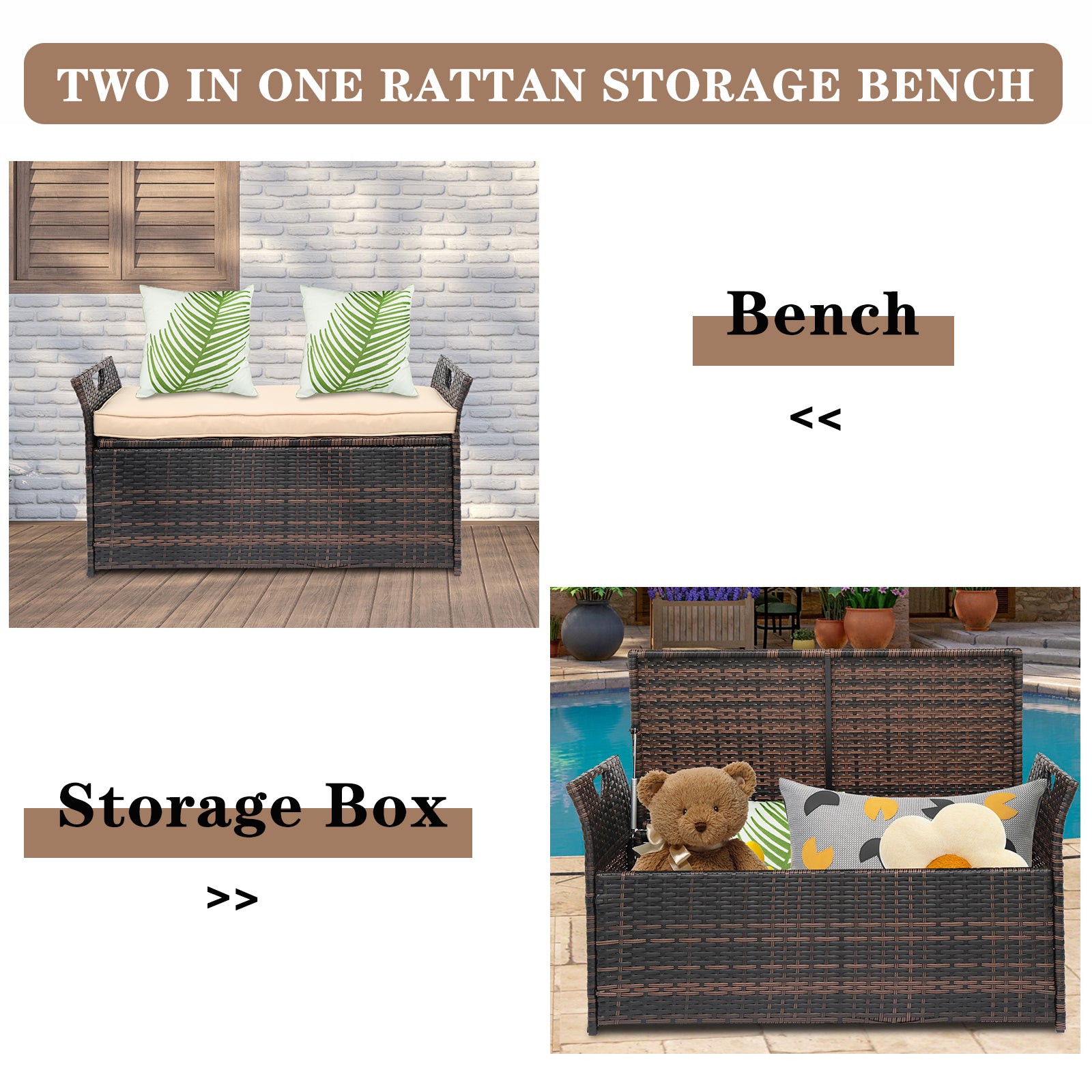 106*52*46cm Iron Frame Can Accommodate Brown Gradient Footstool Locker Rattan Locker 0e7rxg-c0