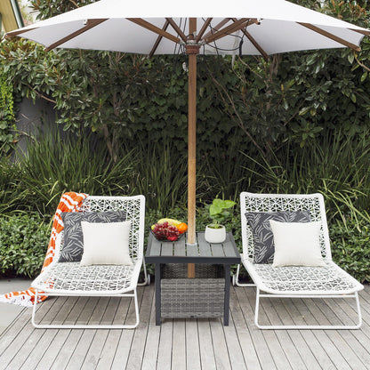 Outdoor Wicker Side Table with Umbrella Hole & Storage Space, Square PE Rattan End Table for Patio Garden Poolside Deck, Grey 0e7rxg-c0