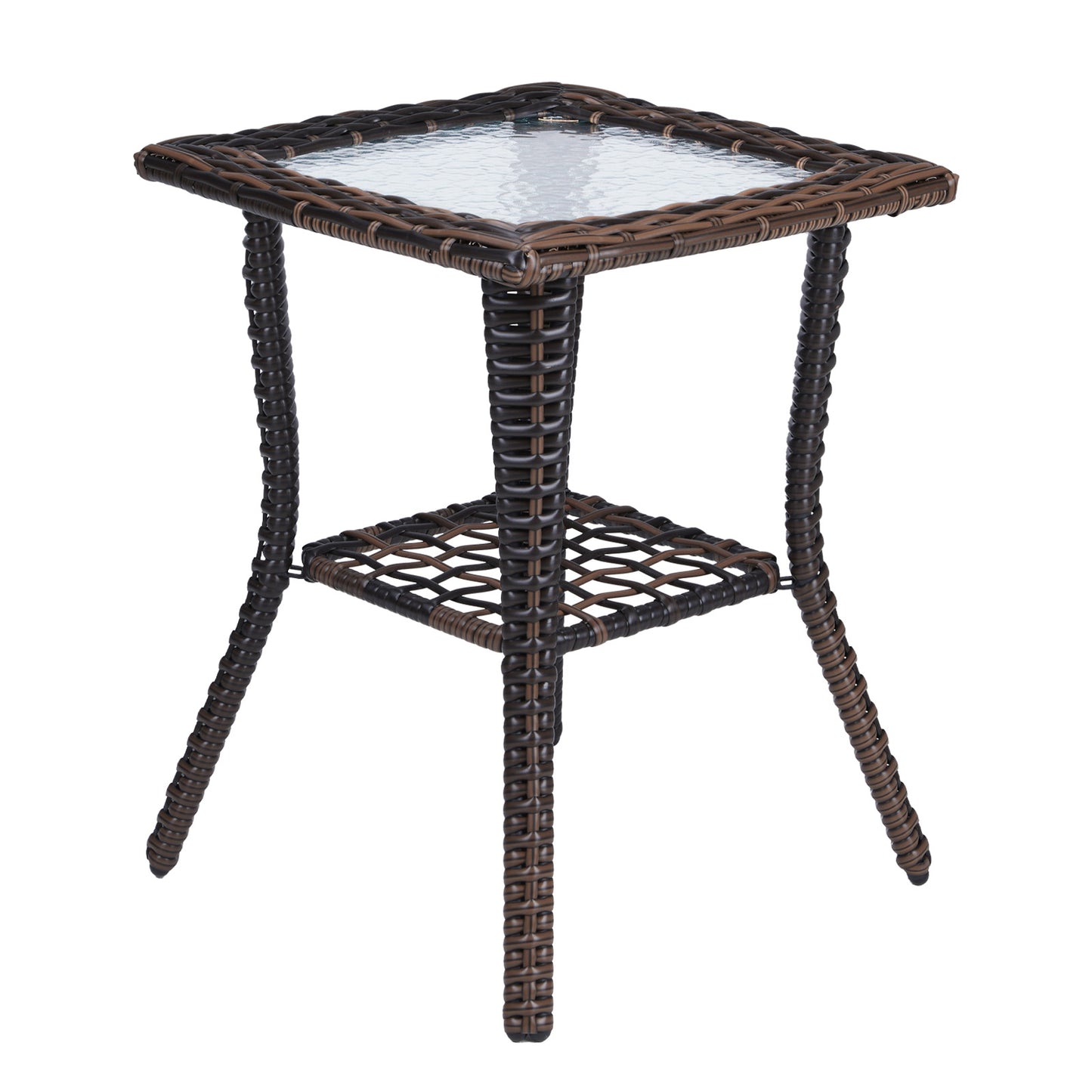 Outdoor Wicker Side Table, Rattan End Table with Glass Top, Patio Coffee Bistro Table for Indoor Garden Porch Balcony, Brown 0e7rxg-c0