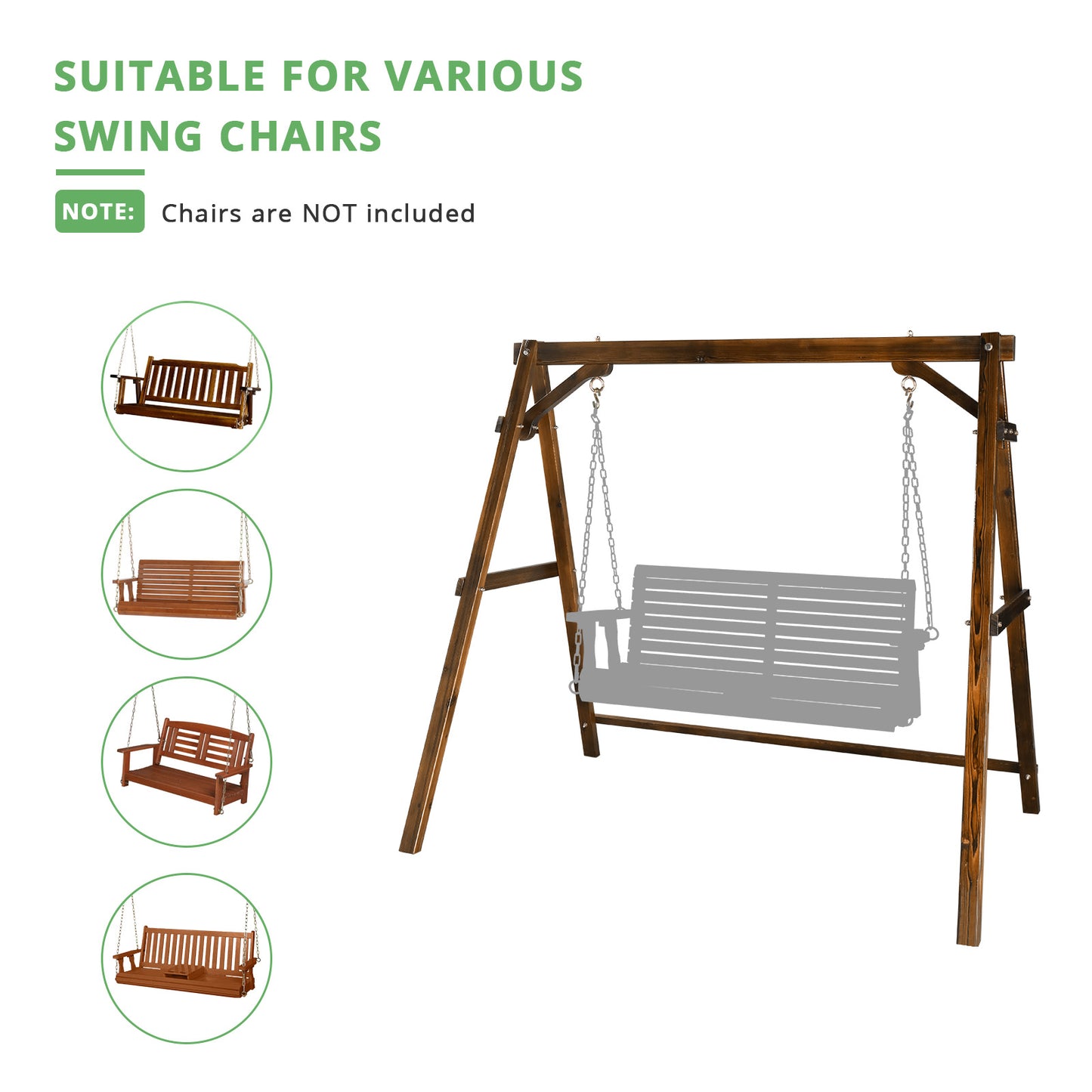 188*135*170cm 600lbs Fir Suitable For 4ft Swing Chair Wood Swing Frame Carbonized Color 0e7rxg-c0