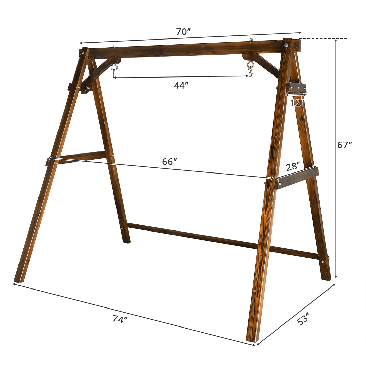 188*135*170cm 600lbs Fir Suitable For 4ft Swing Chair Wood Swing Frame Carbonized Color 0e7rxg-c0