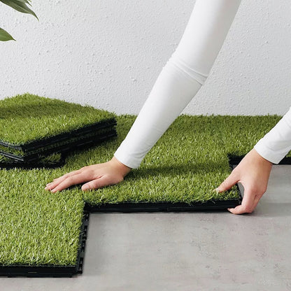 Artificial Realistic Grass Tiles, Grass Interlocking Synthetic Thick Turf Flooring，8Pcs 12"Lx12"W 0e7rxg-c0