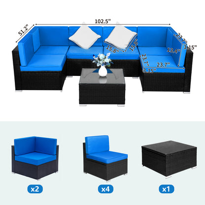 Fully Equipped Weaving Rattan Sofa Set with 2pcs Middle Sofas & 4pcs Single Sofas & 1 pc Coffee Table Black Embossed   - Woven Rattan 0e7rxg-c0