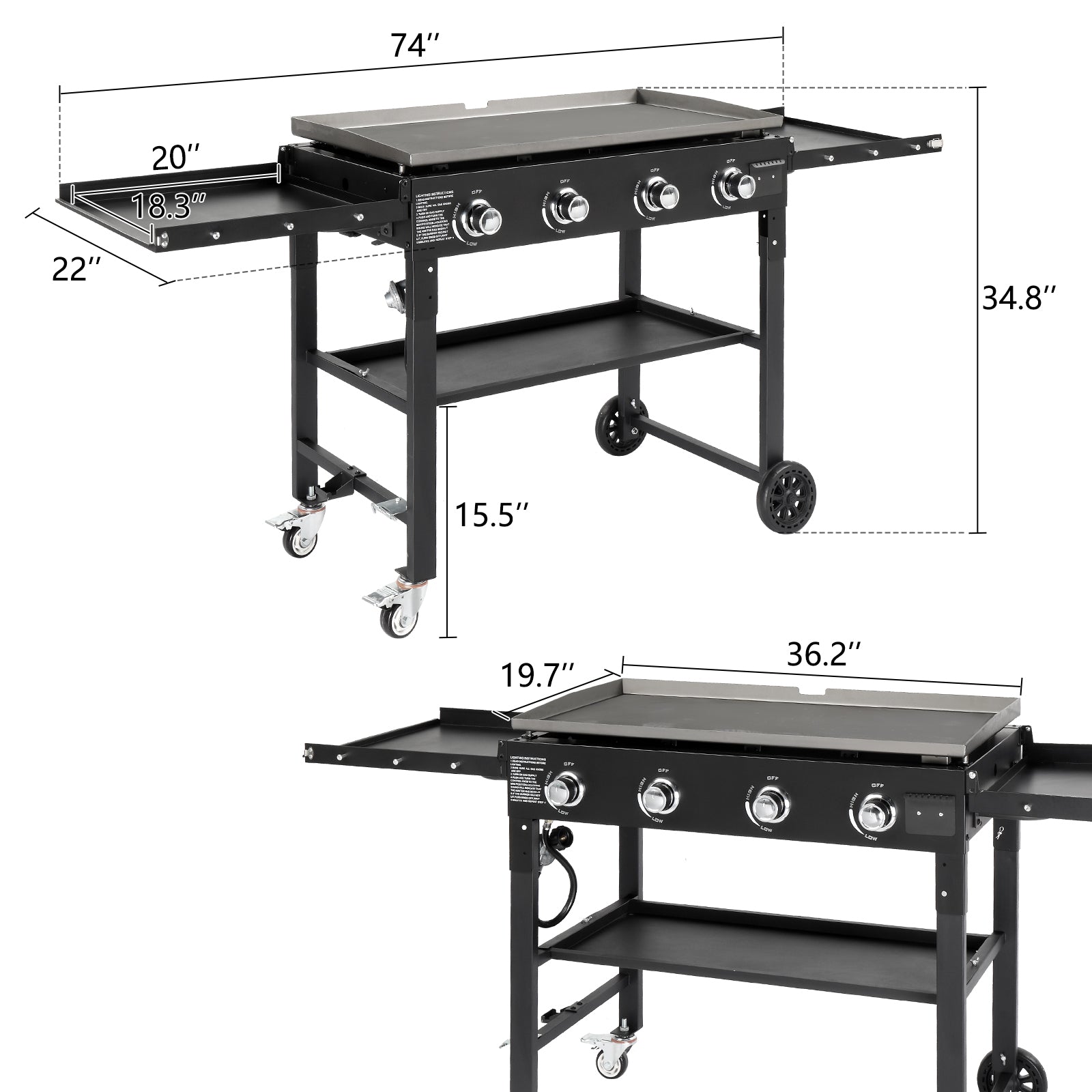 Foldable 4-Burner Flat Top Gas Griddle Cooking Station, Propane Fuelled Griddle Station with Side Shelves for Outdoor Barbecue Backyard Cookout 0e7rxg-c0