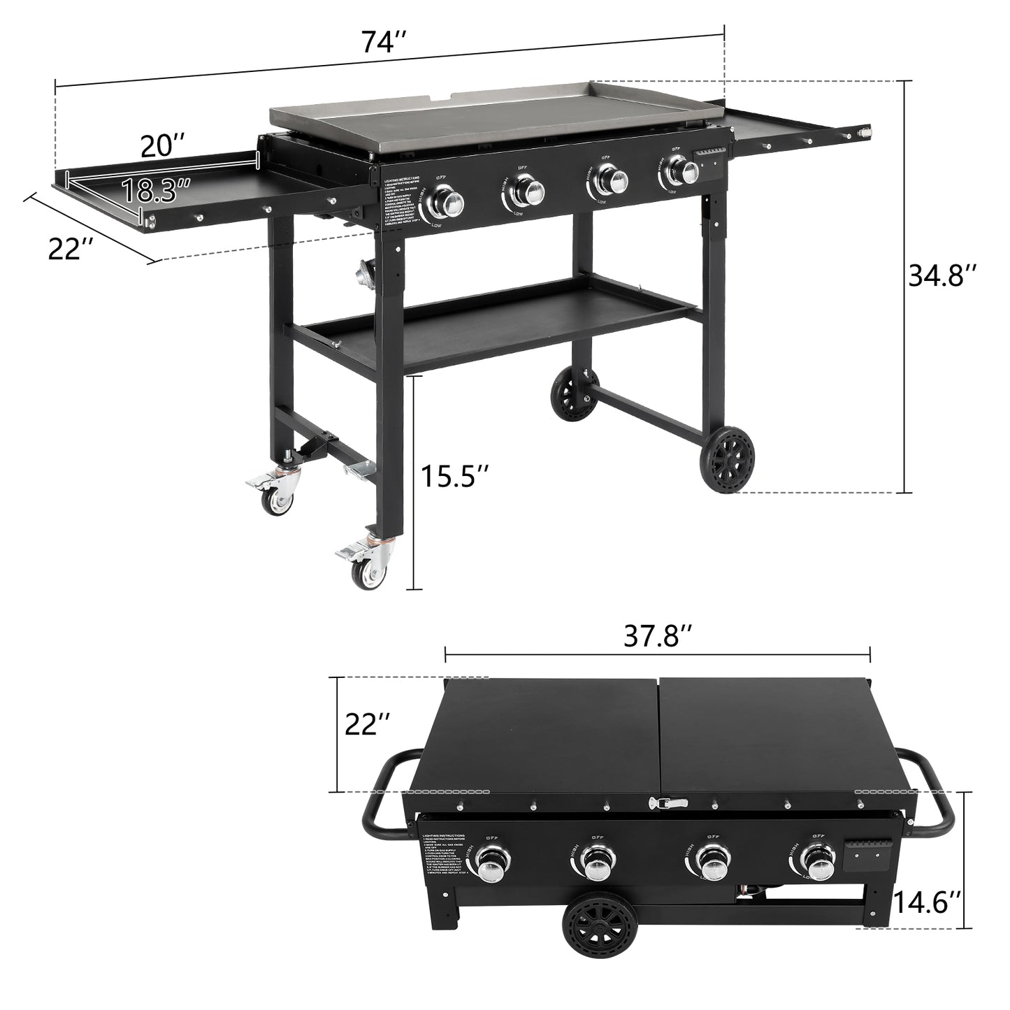 Foldable 4-Burner Flat Top Gas Griddle Cooking Station, Propane Fuelled Griddle Station with Side Shelves for Outdoor Barbecue Backyard Cookout 0e7rxg-c0