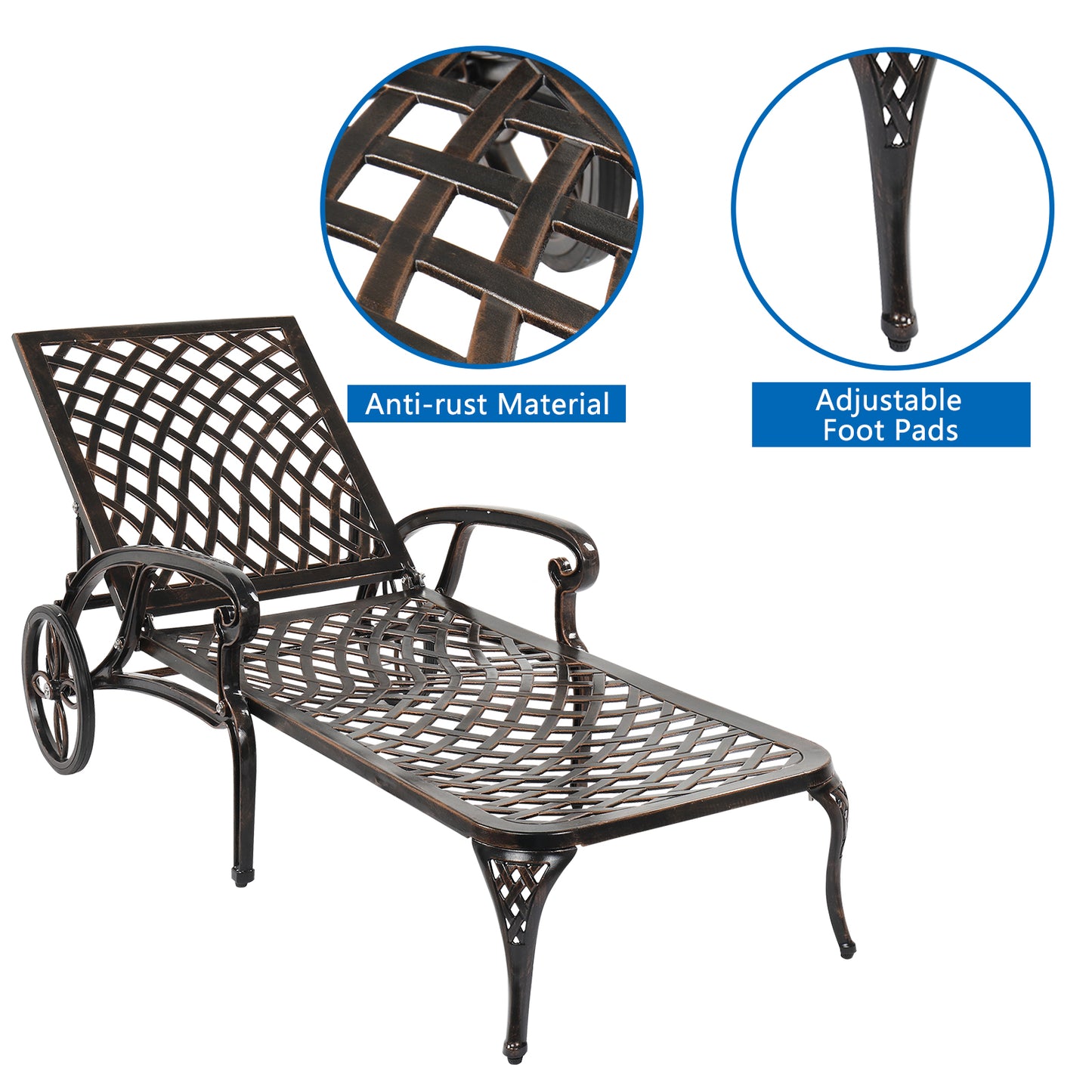 【Replace 60810204】193*64.5*93cm Backrest Adjustable Courtyard Cast Aluminum Lying Bed Bronze 0e7rxg-c0