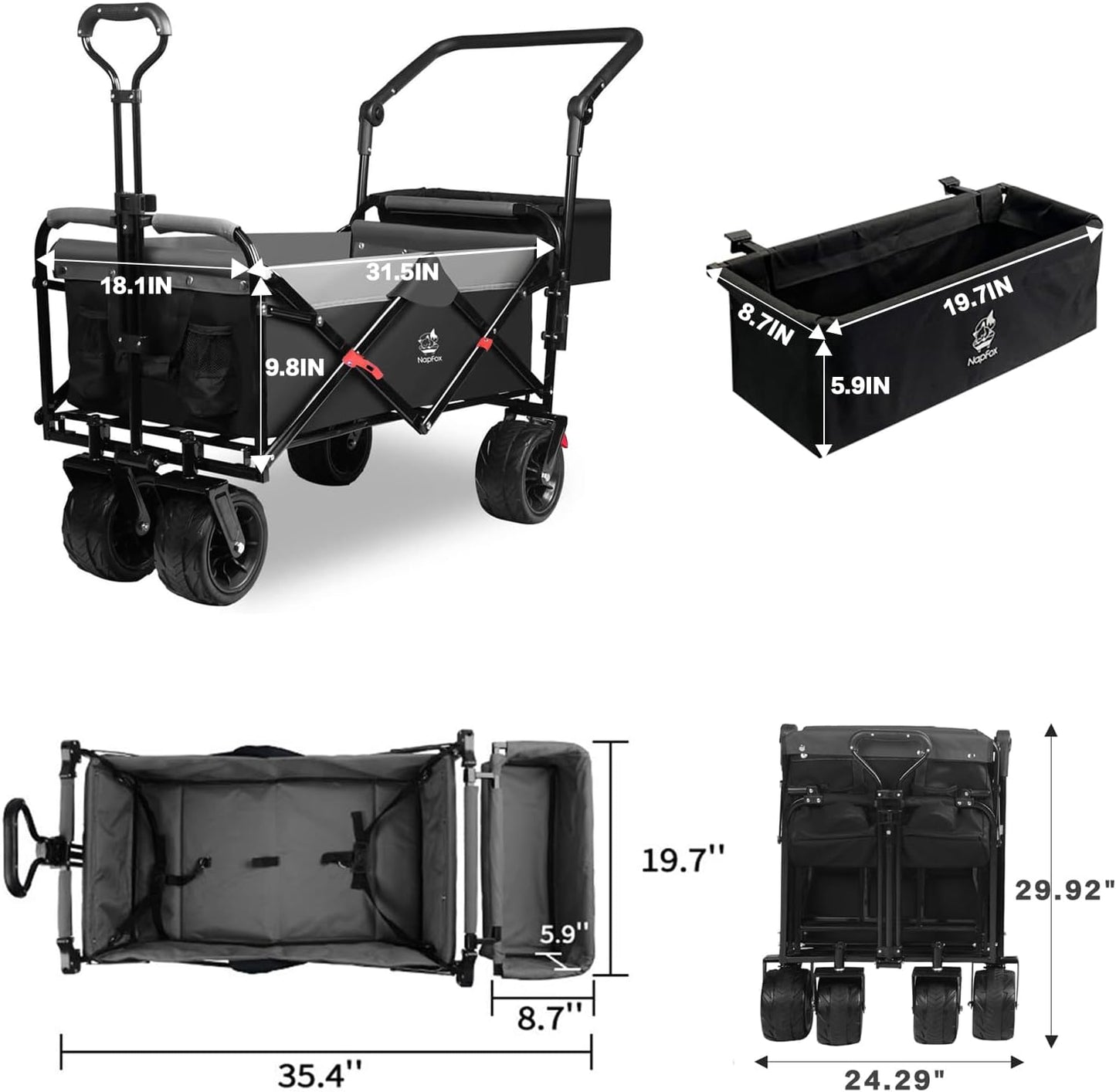 Collapsible Heavy Duty Beach Wagon Cart All Terrain Beach Wheels Large Capacity Outdoor Folding Utility Camping Garden Cart Brake for Beach Camping Shopping (black＆gray） 0e7rxg-c0