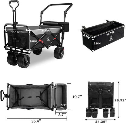 Collapsible Heavy Duty Beach Wagon Cart All Terrain Beach Wheels Large Capacity Outdoor Folding Utility Camping Garden Cart Brake for Beach Camping Shopping (black＆gray） 0e7rxg-c0