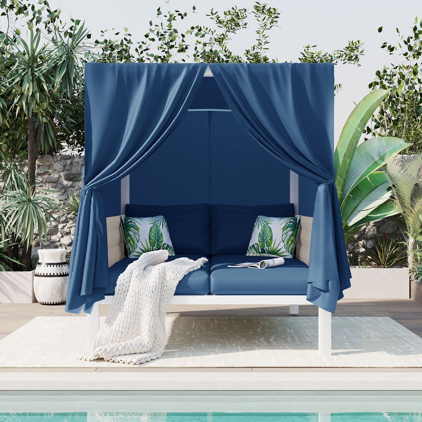 Outdoor Patio Sunbed with Curtains, High Comfort, Suitable for Multiple Scenarios 0e7rxg-c0