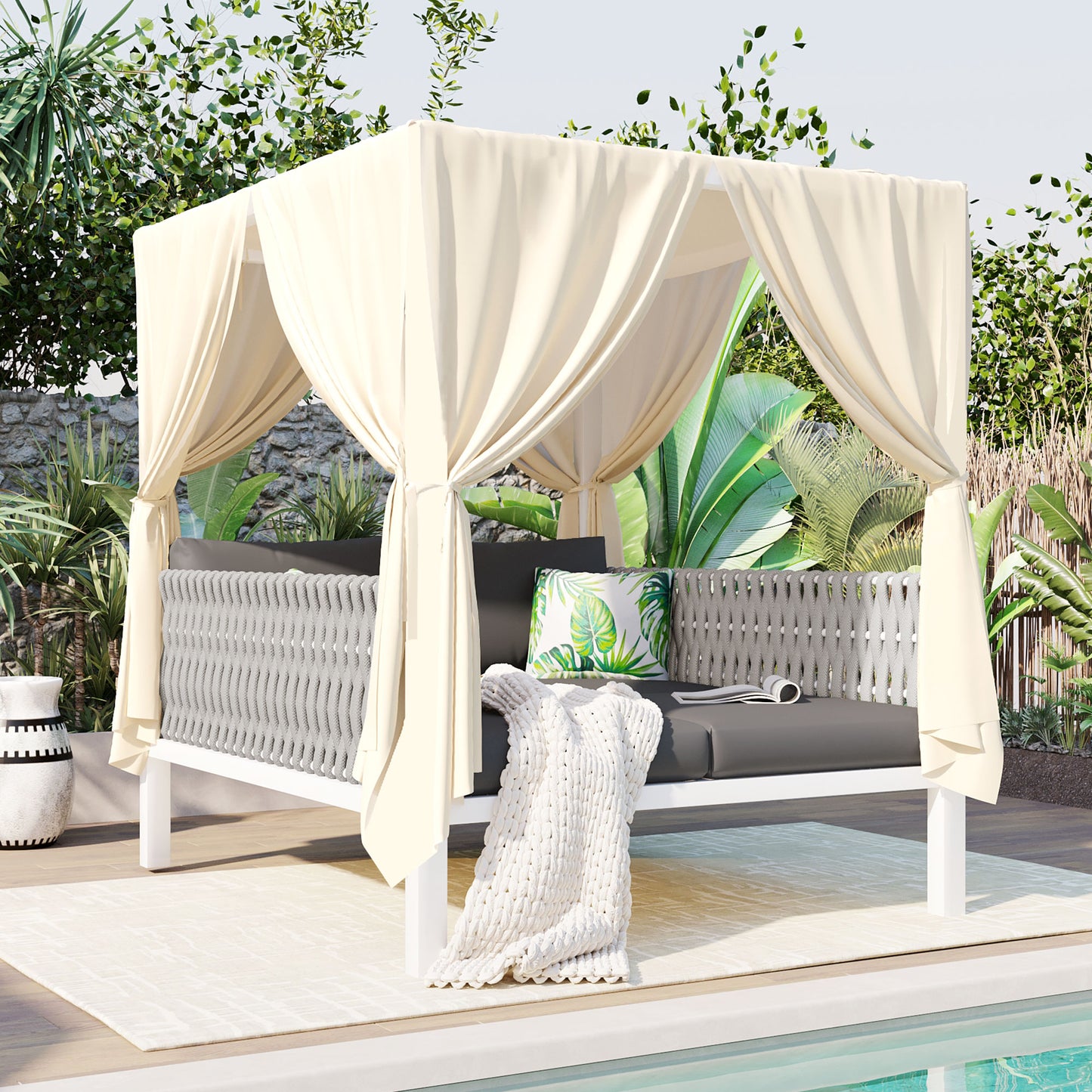 Outdoor Patio Sunbed with Curtains, High Comfort, Suitable for Multiple Scenarios 0e7rxg-c0