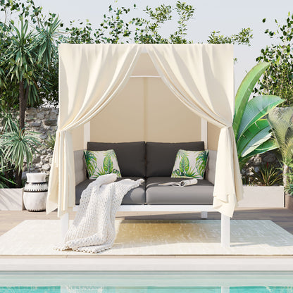 Outdoor Patio Sunbed with Curtains, High Comfort, Suitable for Multiple Scenarios 0e7rxg-c0