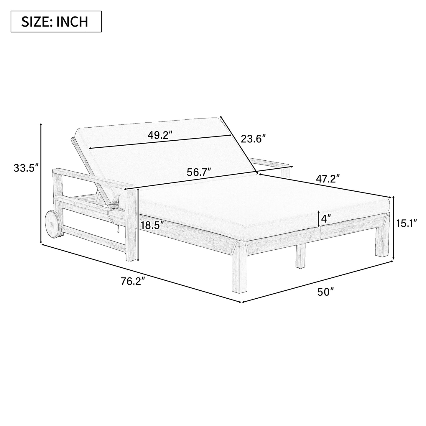 1-Piece Farmhouse-styled Wooden Outdoor Sunbed for Ultimate Relaxation Outdoor Daybed Seating 2 People for Poolside, Garden and Backyard (Grey) 0e7rxg-c0